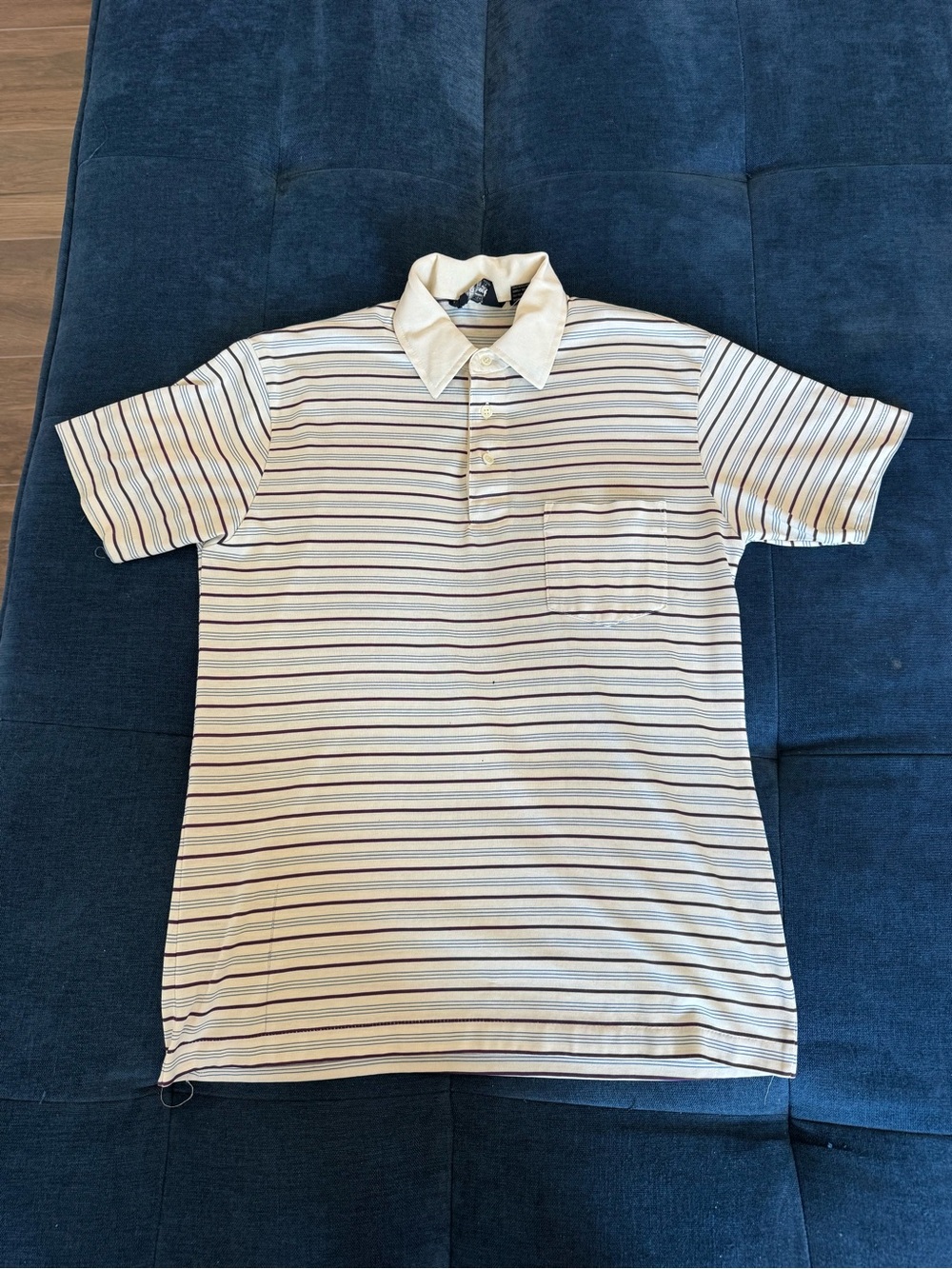 Vintage Towncraft Cream Polo with Navy & Red Stripe Pattern